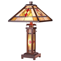 CHLOE Lighting GARETH Tiffany-style Mission 3 Light Double Lit Wooden Table Lamp