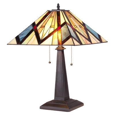 CHLOE Lighting BEDIVERE Tiffany-style 2 Light Mission Table Lamp 16" Shade